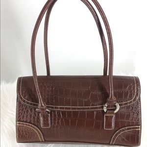 Tommy Hilfiger Brown Crocodile Print Satchel Bag